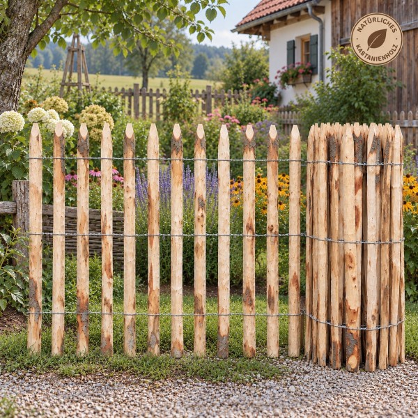 Rustikaler Staketenzaun 110 cm im Bauerngarten