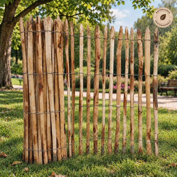 Rustikaler Staketenzaun 160 cm im sonnigen Park