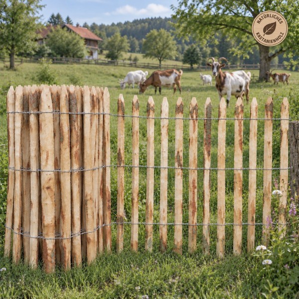 Rustikaler Staketenzaun 100 cm mit Ziegen