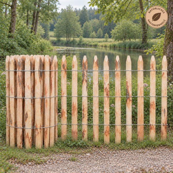 Rustikaler Staketenzaun 80 cm am Teich