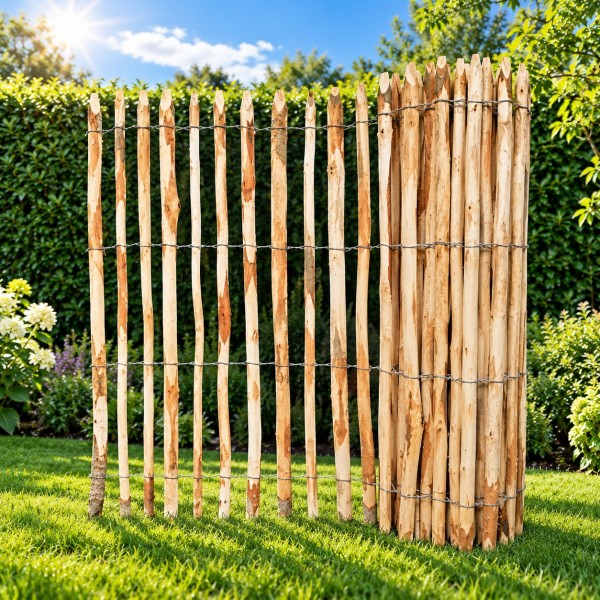 Rustikaler Staketenzaun französisch 200 cm im Sommergarten