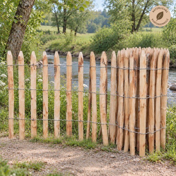 Rustikaler Staketenzaun 90 cm am sonnigen Bachufer